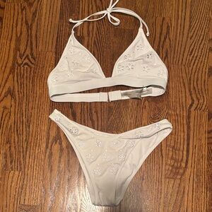 Women's Victoria’s Secret-  White Floral Embroidered Triangle Bikini Set
